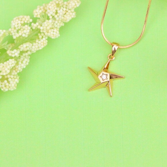 "Shiny Rose Gold Star Pendant with Tiny Crystal Accent Center, XPPT1537 - Picture 11 of 13